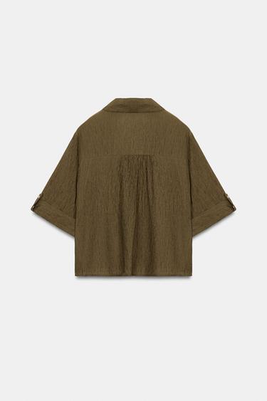 CHEMISE FLUIDE À MANCHES COURTES - Vert olive de Zara - Image 4