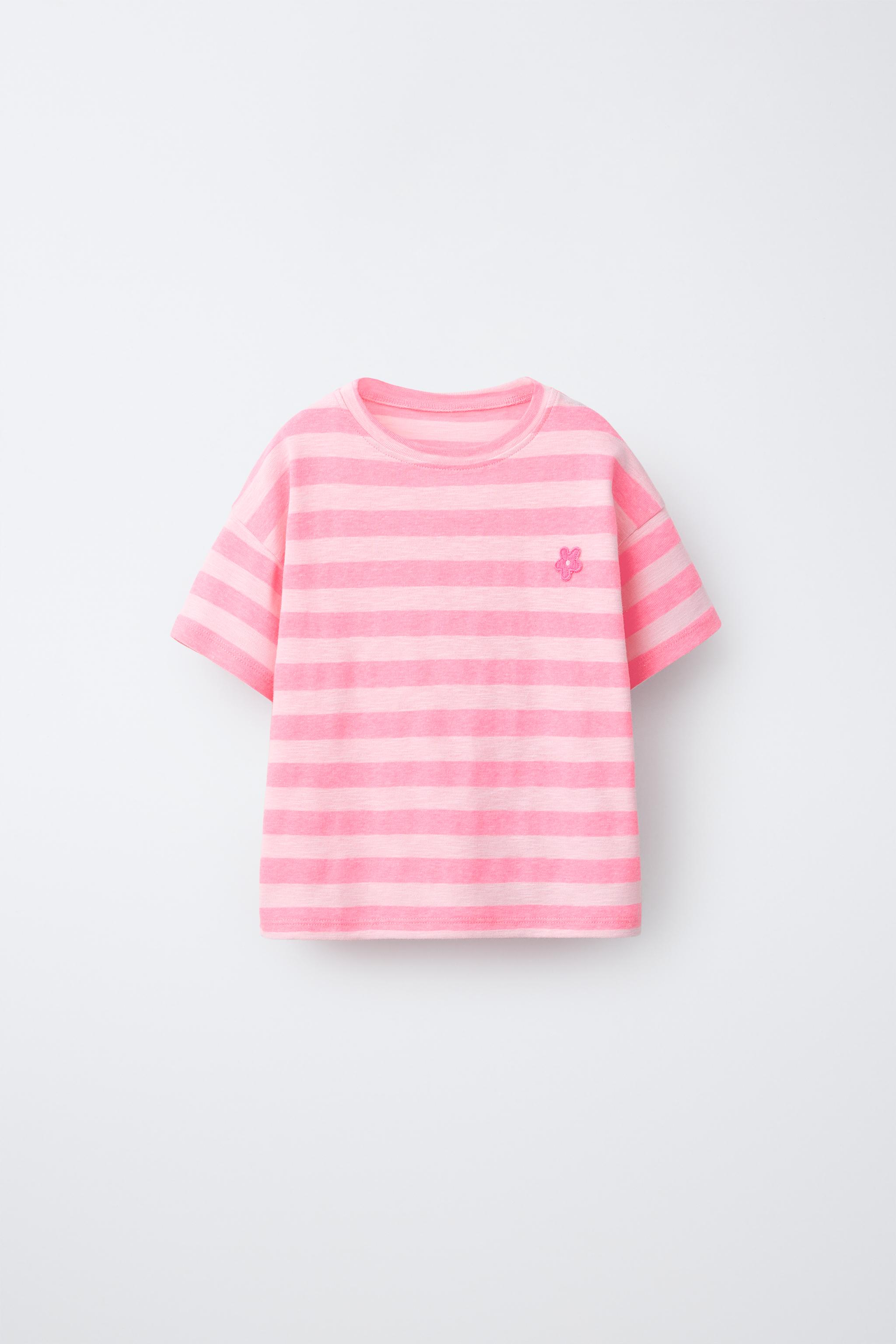 STRIPED T-SHIRT WITH FLOWER PATCH