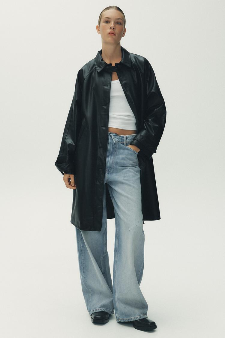 FAUX LEATHER BELTED TRENCH COAT Black ZARA Australia