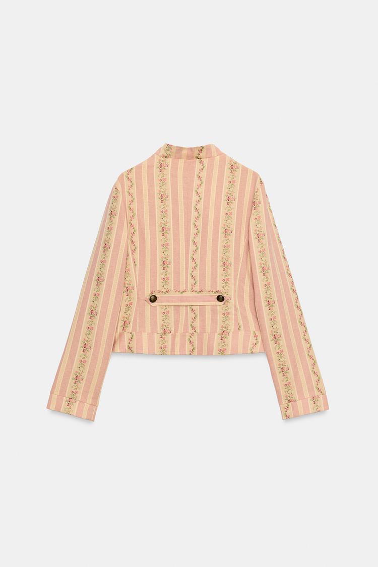 Chaqueta jacquard con estampado floral y rayas 8