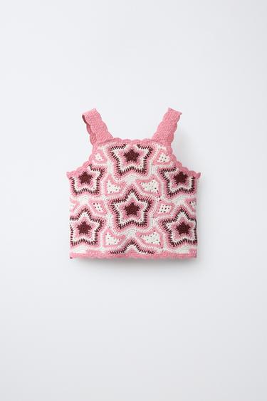 توب محاك كروشيه بنجوم - وردي الخاص بـ Zara