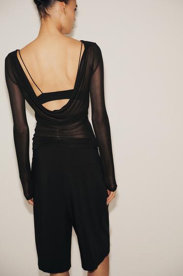 SEMI-SHEER T-SHIRT WITH DRAPED BACK - Black by Zara - Image 2