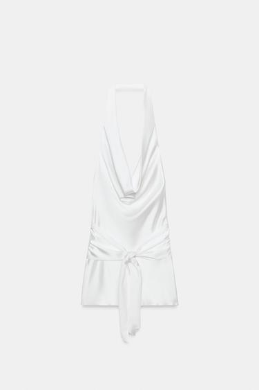 MINI SATIN DRESS WITH SASH - White by Zara - Image 5