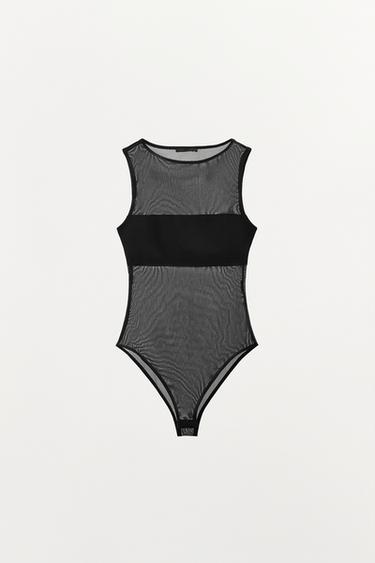 COMBINED TULLE BODYSUIT - Black by Zara - Image 2