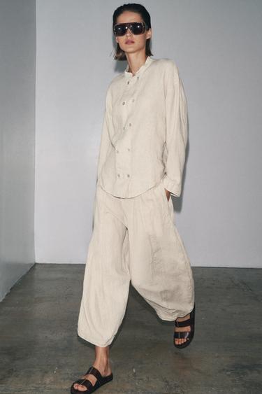 100% LINEN OVERSHIRT ZW COLLECTION - Light beige by Zara - Image 3