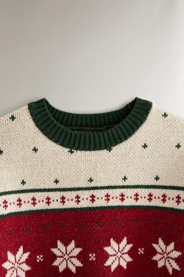 PULL JACQUARD DE NOËL - Vert de Zara - Image 1