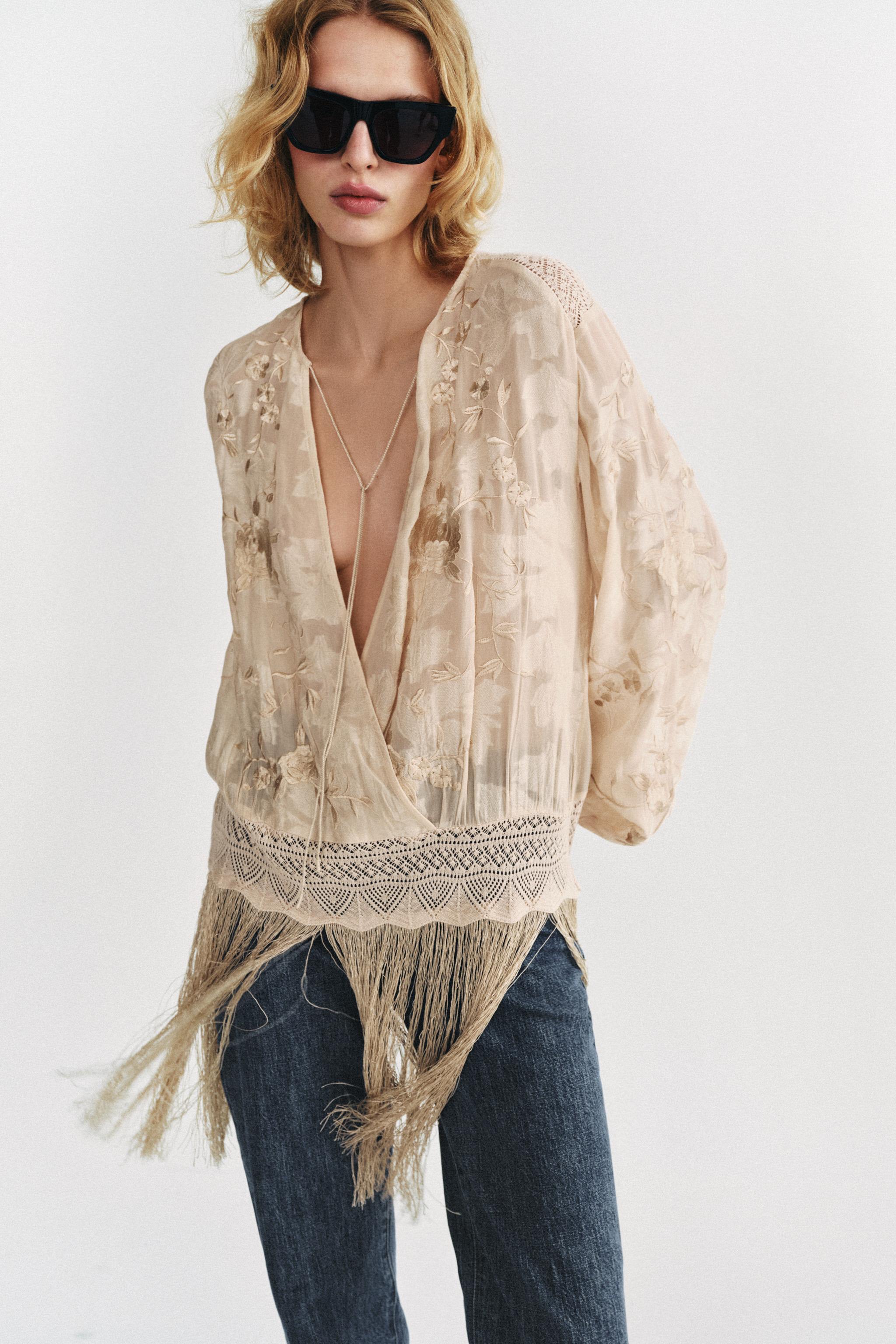ZW COLLECTION EMBROIDERED FRINGE BLOUSE