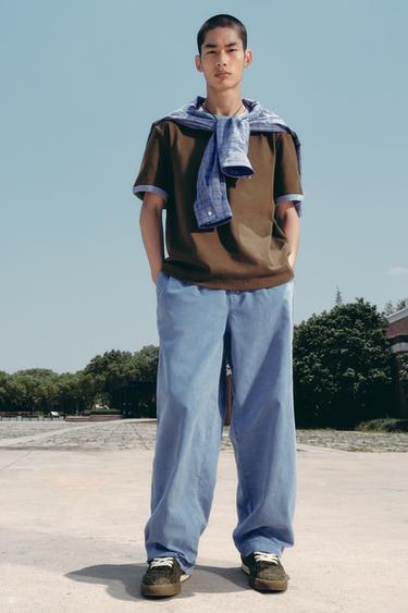 Zara 褪色帆布長褲 - 淡藍色