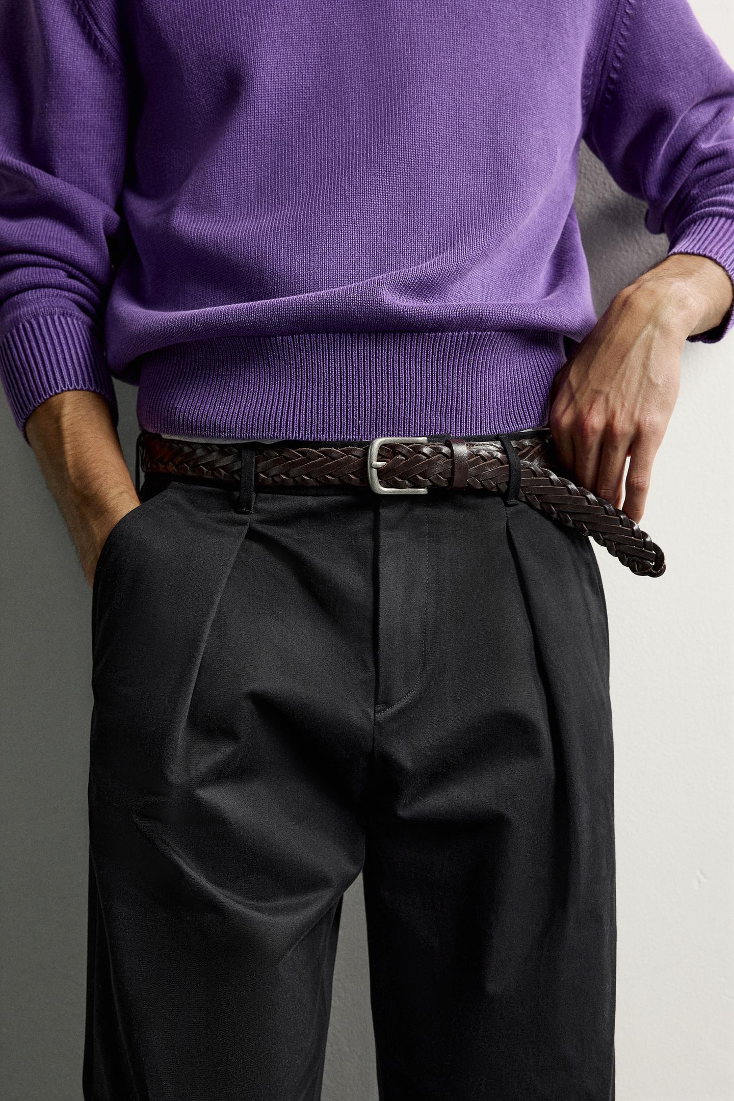 Мужские брюки Zara Pleated Regular-Fit Chino, цвет: Чёрный — фото 5