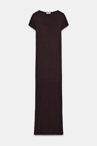 Zara 短袖長版洋裝 - 棕色