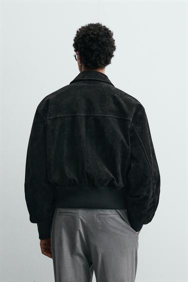 CROPPED FIT SPLIT SUEDE JACKET - Black by Zara - Image 2