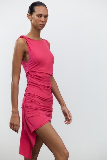 DRESS WITH GATHERING - Raspberry by Zara - Image 1