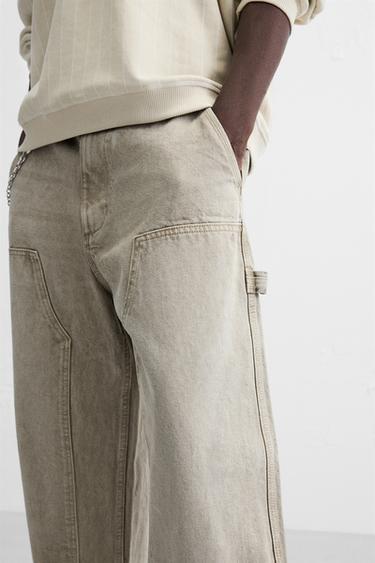 FADED CARPENTER POCKET TROUSERS - Stone by Zara