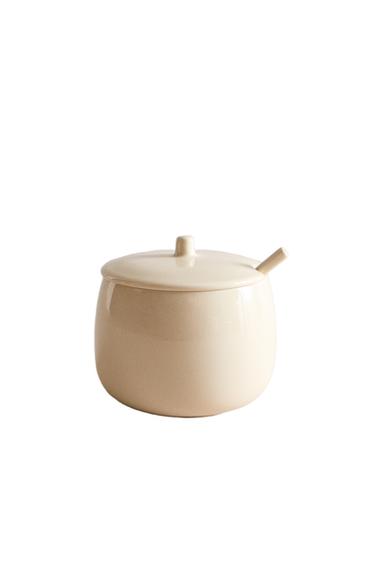 Zara PLAIN STONEWARE SUGAR BOWL WITH SPOON - Cream