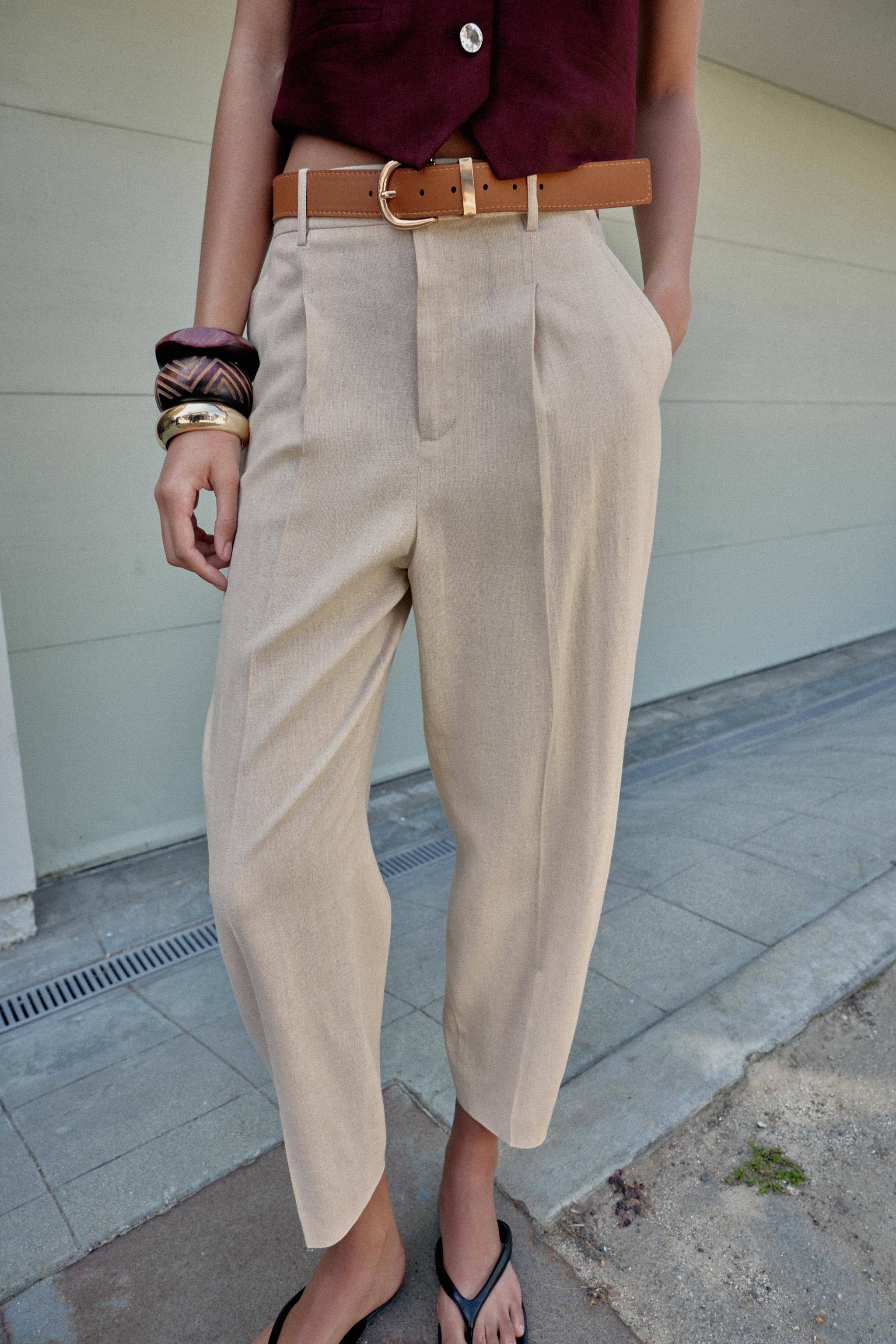 PANTALON AVEC LIN, PINCES ET CEINTURE