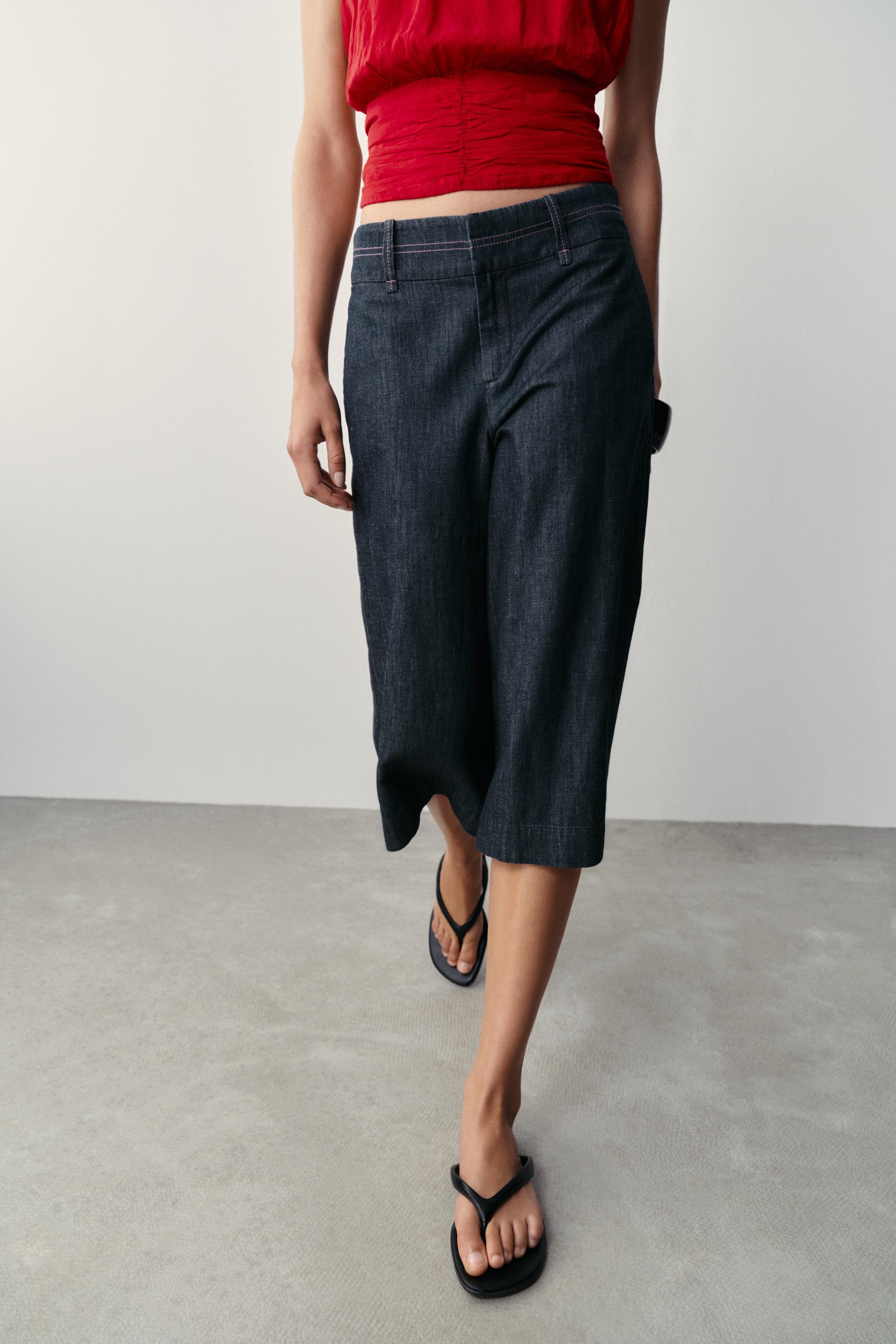 LONG SHORTS WITH CONTRAST TOPSTITCHING