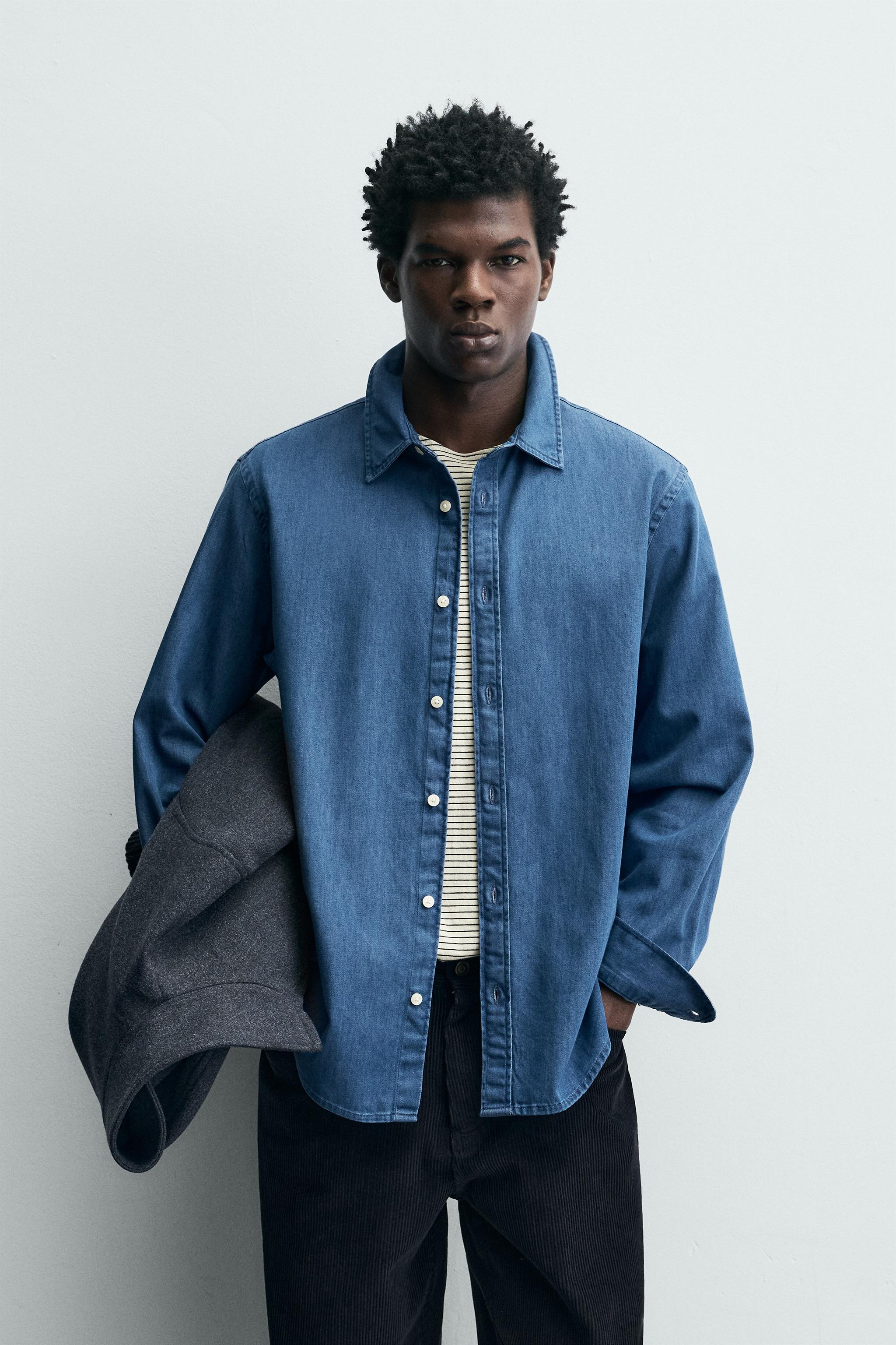 Zara - Relaxed Fit Denim Shirt - Mid-Blue - Xl - Man Zara - Relaxed Fit Denim Shirt - Mid-Blue - Xl - Man