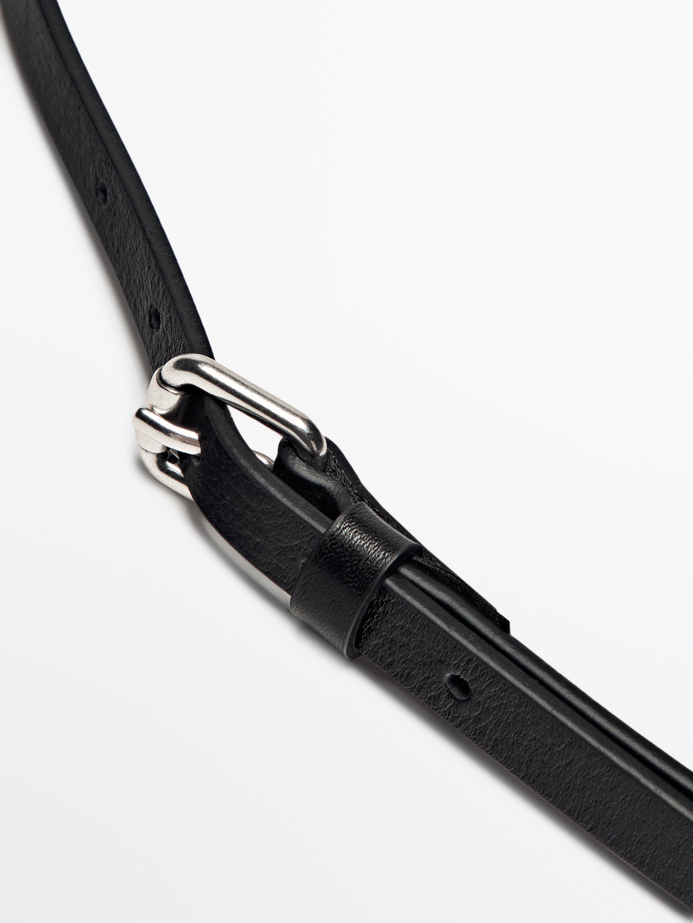 Leather belt with square buckle - Black | ZARA United States