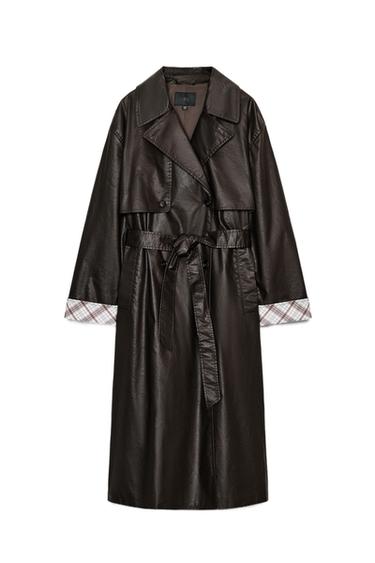 LONG WAXED CHECK TRENCH COAT