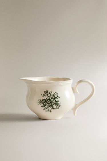 LEITEIRA DE LOUÇA COM ESTAMPADO DE FLORES - Verde-azeitona-escuro da Zara - Imagem 0
