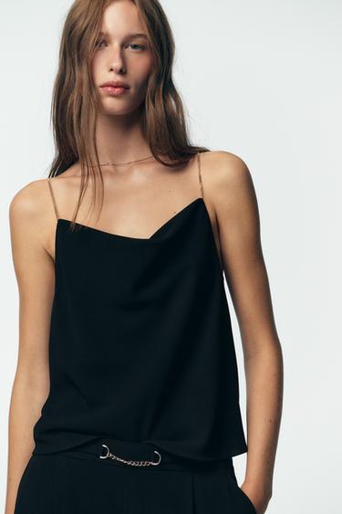 TOP LENCERO TIRANTE CADENA - Negro de Zara