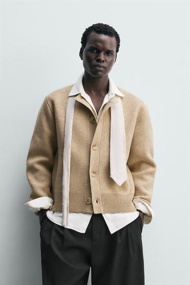 CÁRDIGAN RELAXED FIT ESTRUCTURA - Beige de Zara