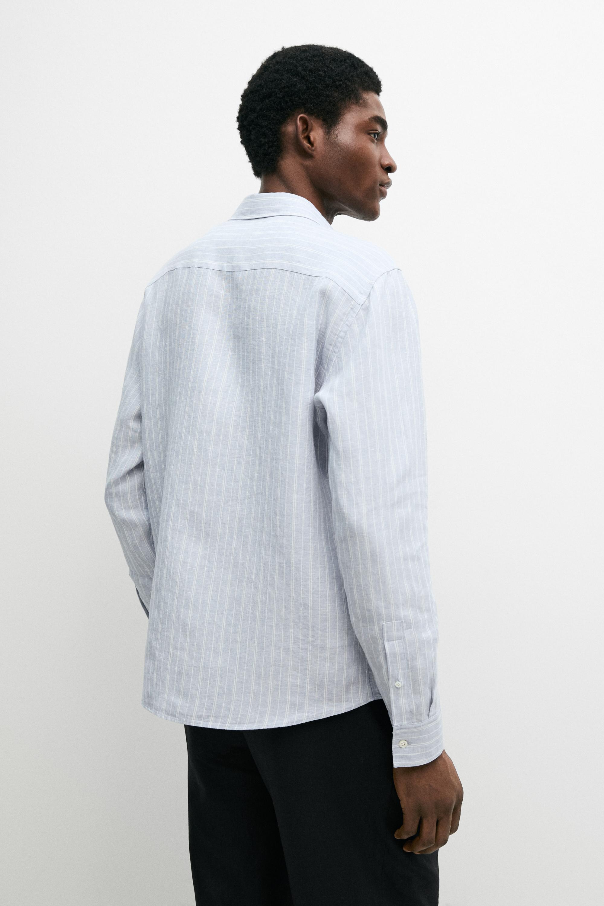 100% linen regular fit faded striped shirt