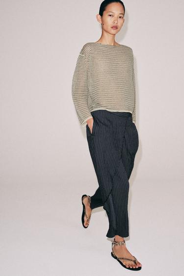 PANTALÓN PAREO RAYAS ZW COLLECTION - Marino de Zara