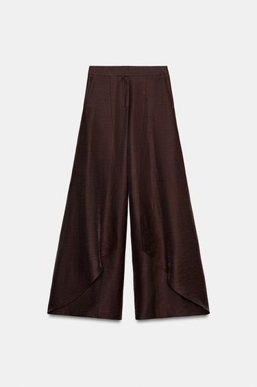 PANTALON LARGE AVEC LIN - Marron de Zara - Image 0