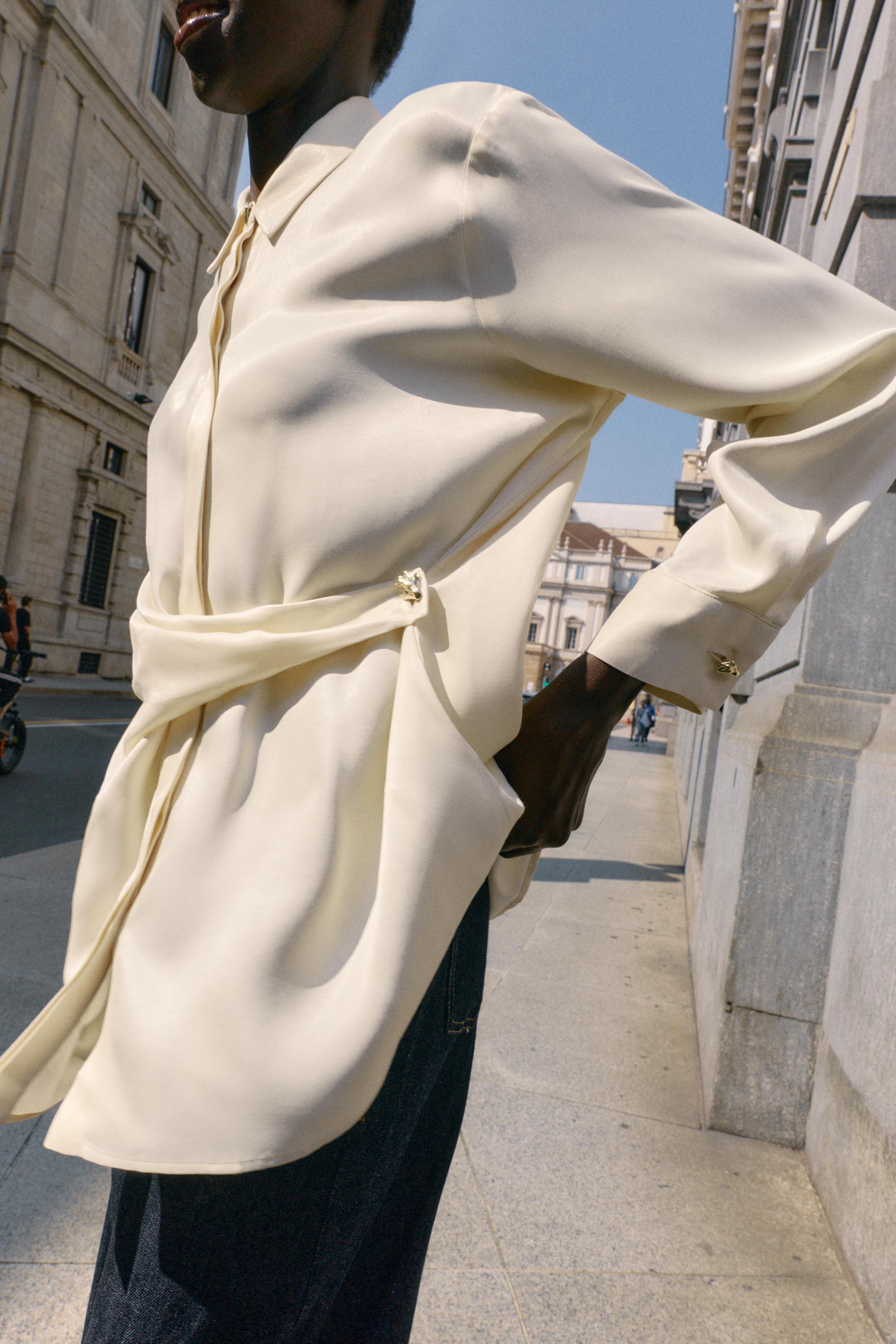 SATIN SHIRT WITH CROSSOVER DETAIL - Ecru | ZARA United Kingdom