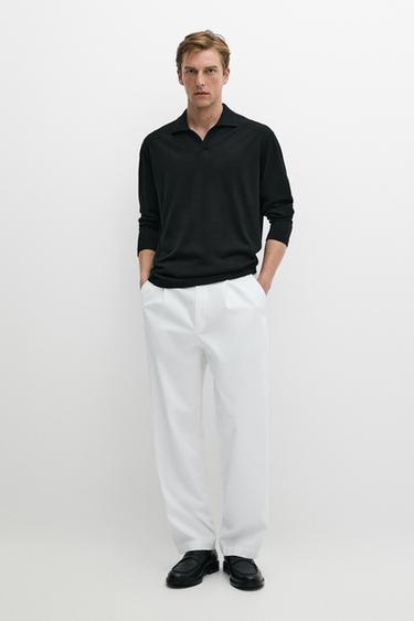 Zara 100% merino wool knit polo sweater - Black - Image 0