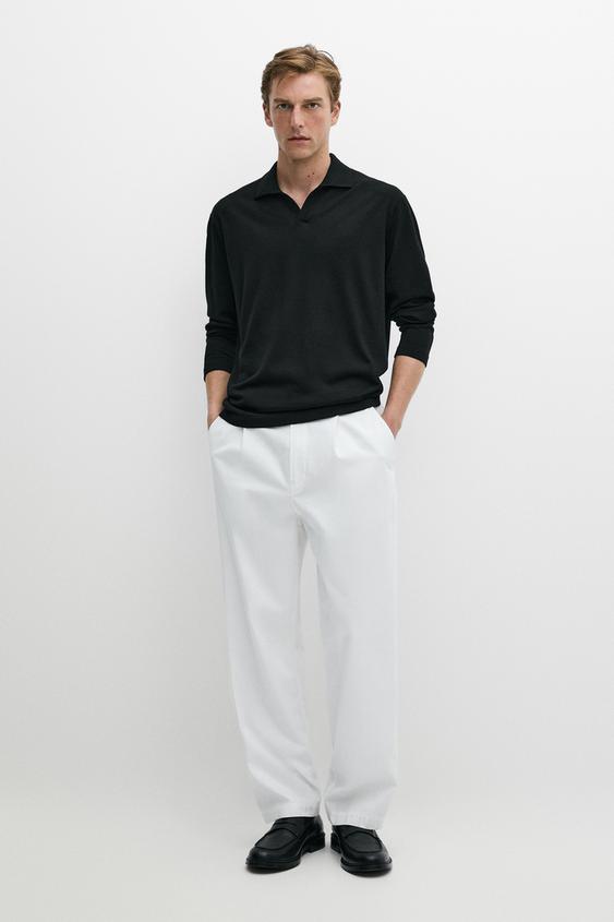 Zara 100% merino wool knit polo sweater - Black - Image 0