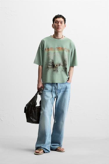 WASHED PRINT KNIT T-SHIRT - Light green by Zara - Image 0