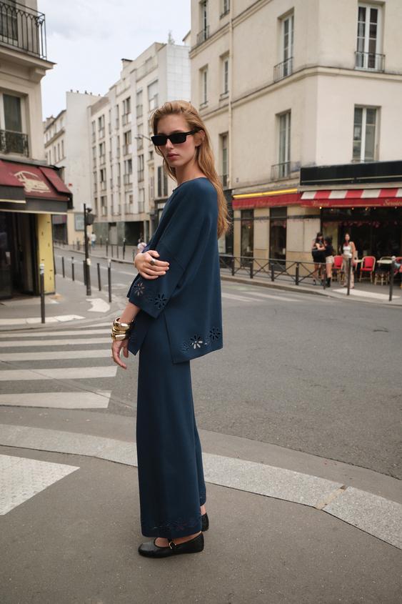 EMBROIDERED EYELET KNIT TOP