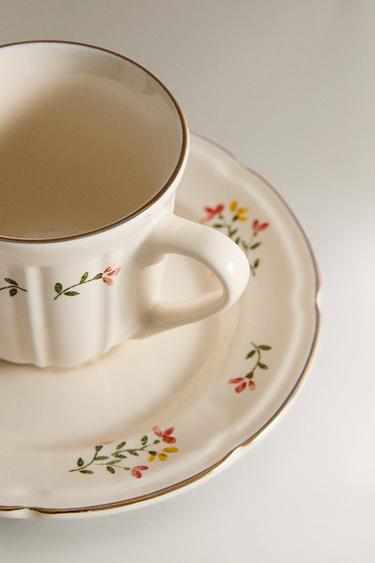 TASSE CAFÉ ET SOUCOUPE PORCELAINE FLORALE - Crème de Zara - Image 2