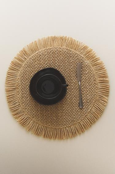 Zara FRINGED PAPER PLACEMAT (PACK OF 2) - Light beige