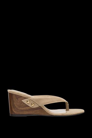 SPLIT SUEDE WEDGE SANDALS - Sand Brown by Zara - Image 0