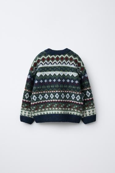 Zara JACQUARD KNIT JUMPER - Blue marl