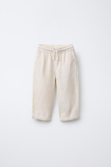 Zara LINEN BLEND STRAIGHT PANTS - Ecru