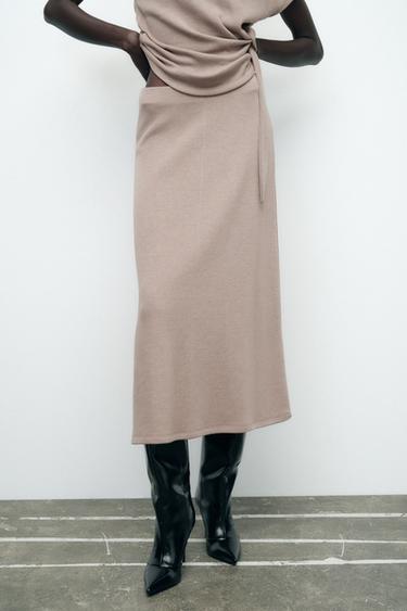 SOFT MIDI SKIRT - Mink marl by Zara