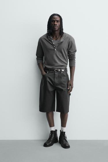 Zara RELAXED FIT FAUX LEATHER SHORTS - Black