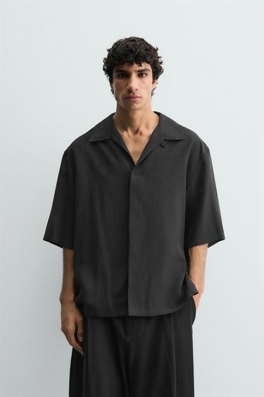 Zara RELAXED FIT FLOWY SHIRT - Black