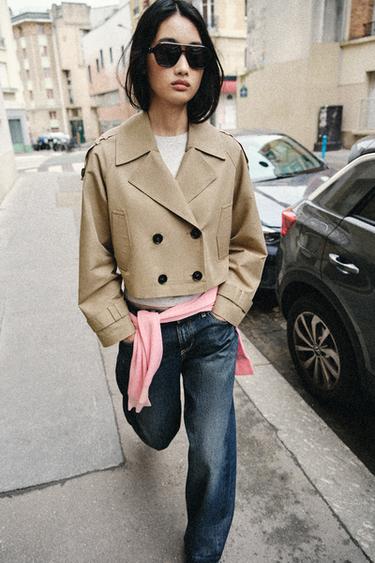 SHORT DOUBLE-BREASTED TRENCH COAT - camel by Zara