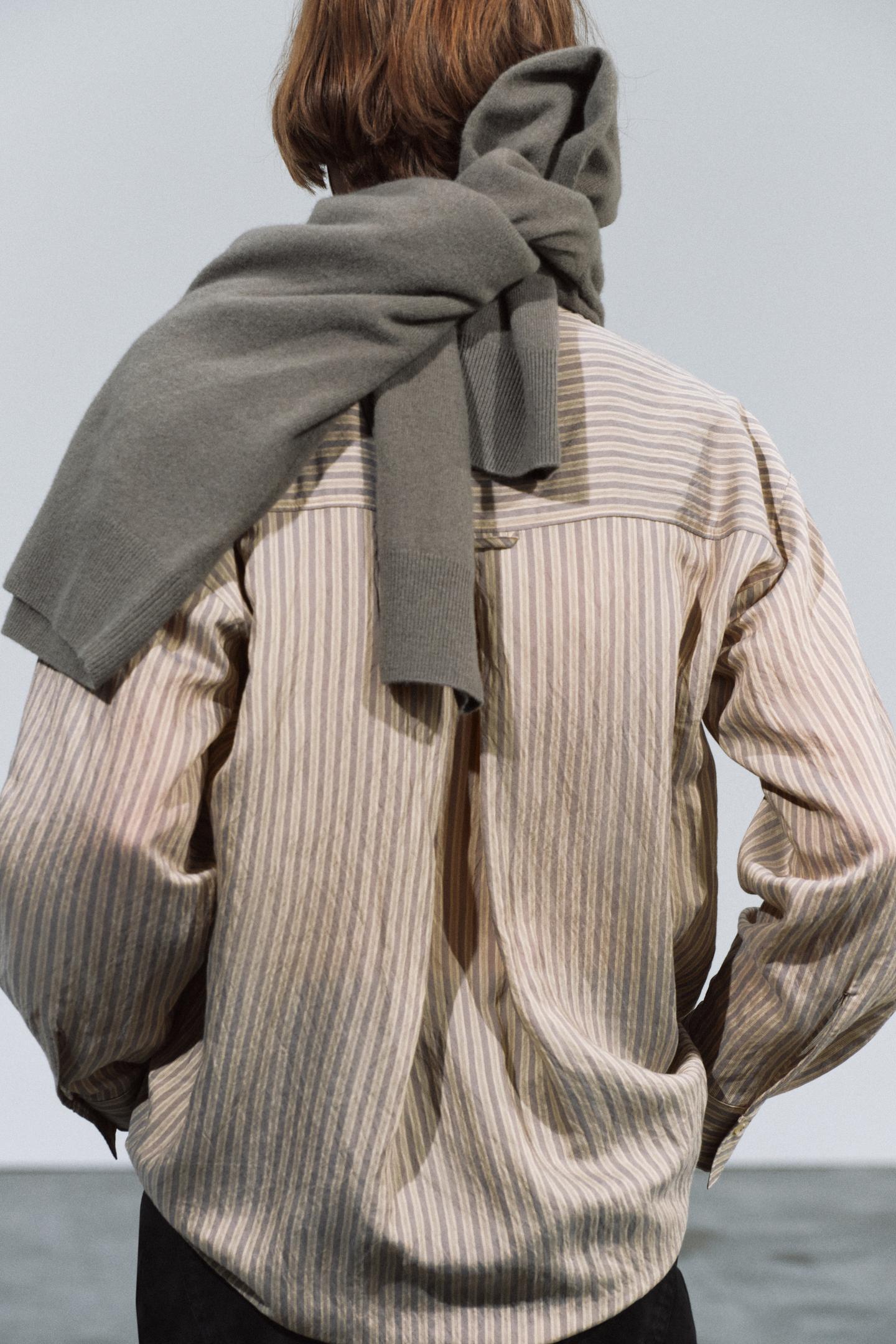 Женская рубашка Zara ZW Collection Striped, цвет: Серый / Рыжевато-коричневый — фото 3