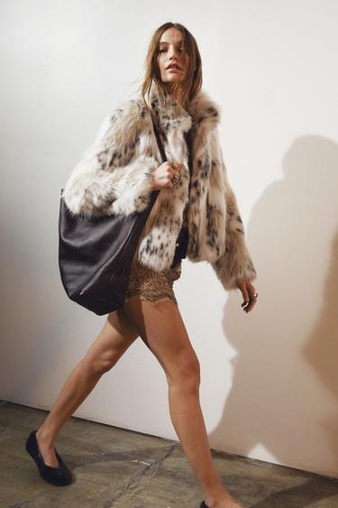 ZW COLLECTION FAUX FUR JACKET - Black / Ecru by Zara - Image 3