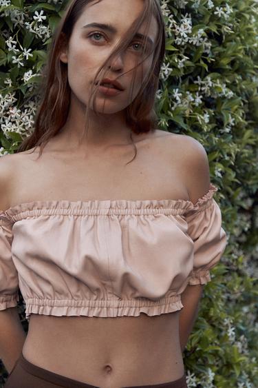 TOP PIEL 100% FRUNCES - Rosa palo de Zara
