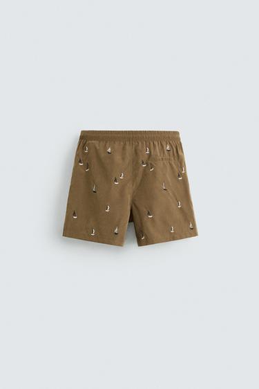 EMBROIDERED MID-LENGTH SWIMMING TRUNKS - Brown by Zara - Image 6