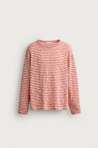 CAMISETA RELAXED FIT RAYAS - Rosa / Blanco de Zara - Imagen 0