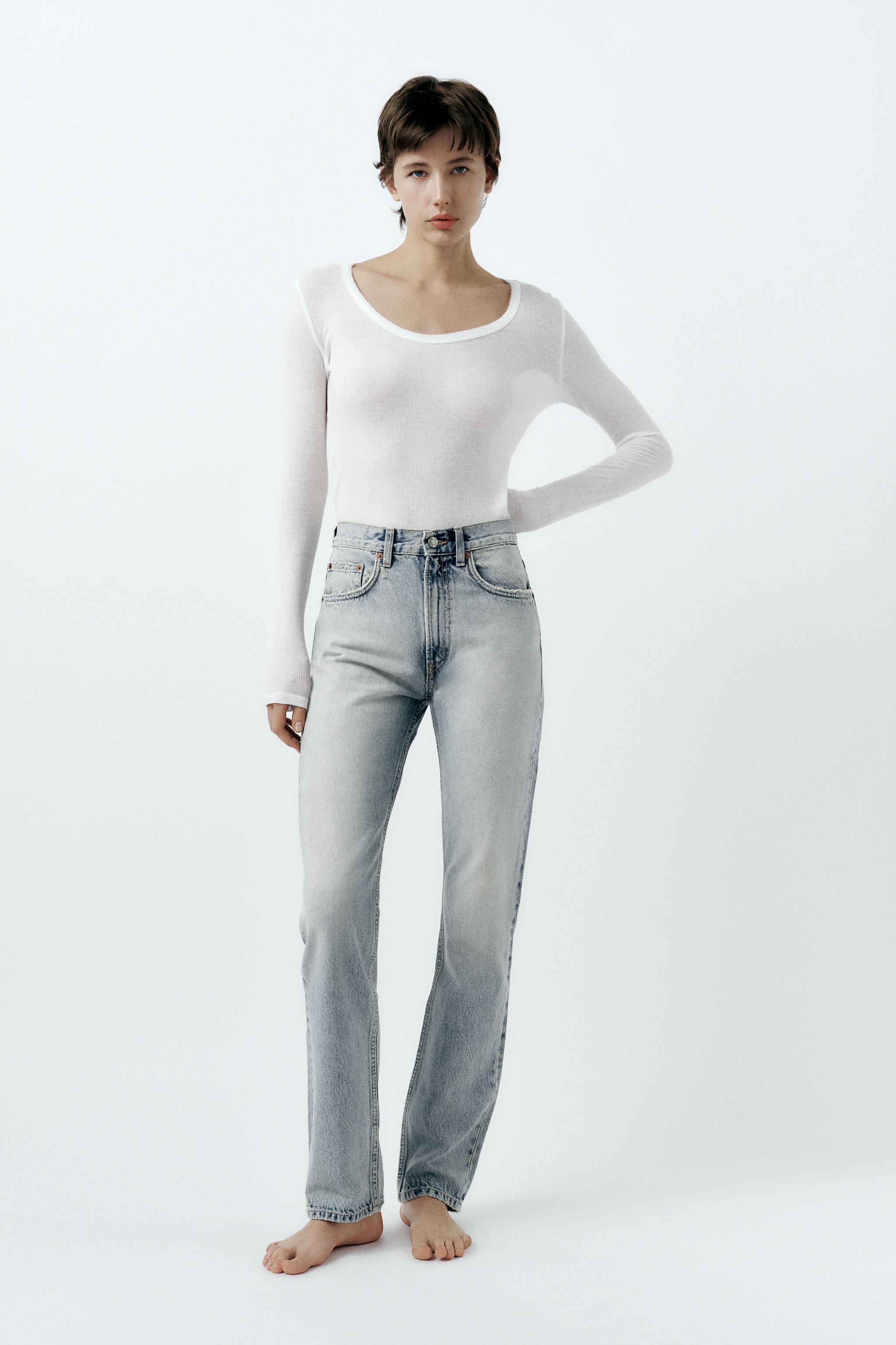 NEW Zara Slim Fit High Waist Rise Ripped Distressed Jeans Light