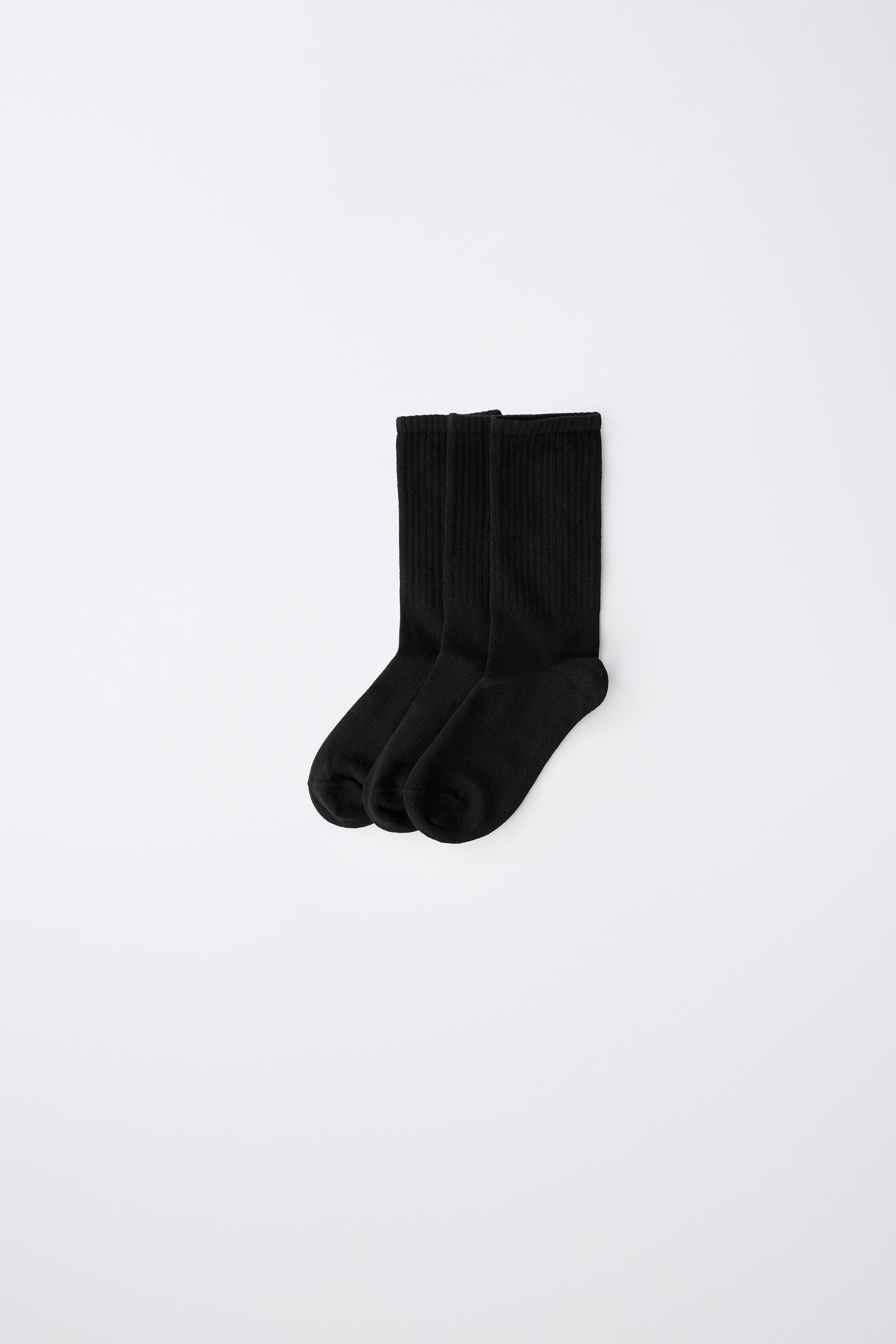 THREE-PACK RIBBED MID-CALF SOCKS — Black